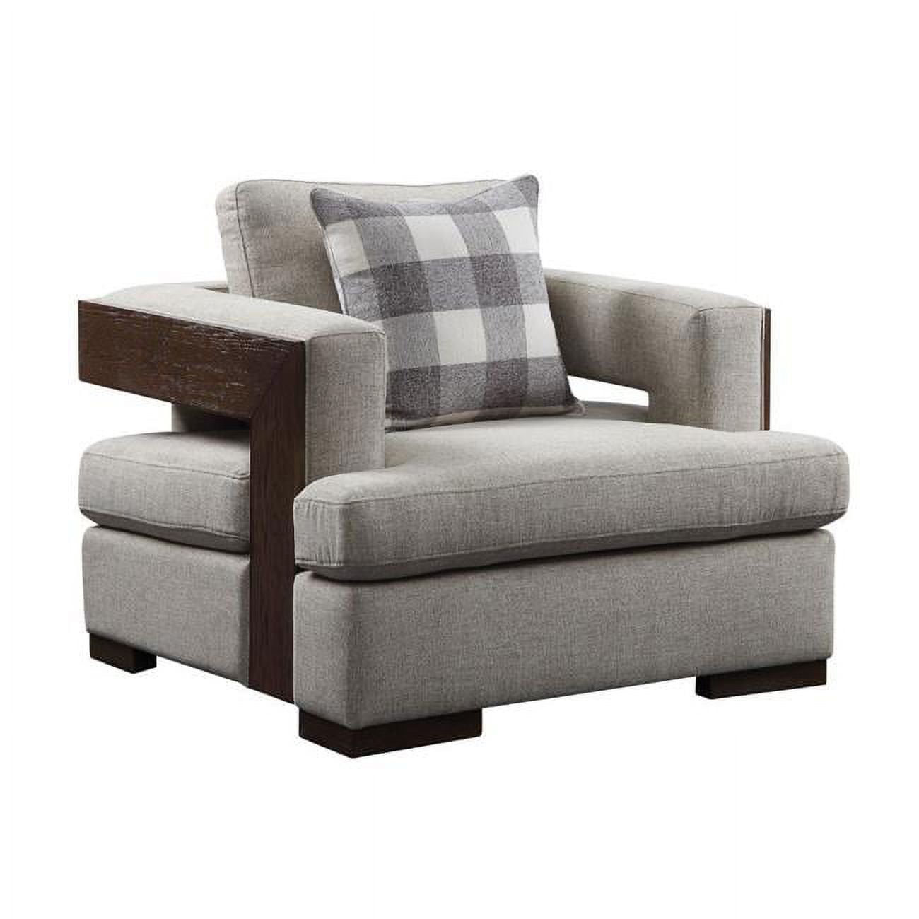 Niamey Beige Fabric and Walnut Wood Accent Chair