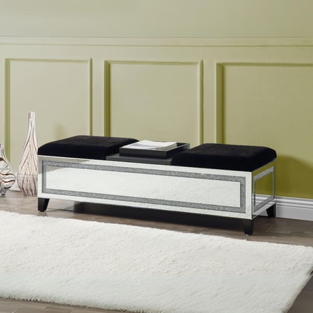 Acme Noralie Bench with Storage, Mirrored & Faux Diamonds