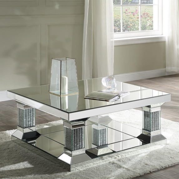 Acme Noralie COFFEE TABLE Mirrored, Faux Diamonds