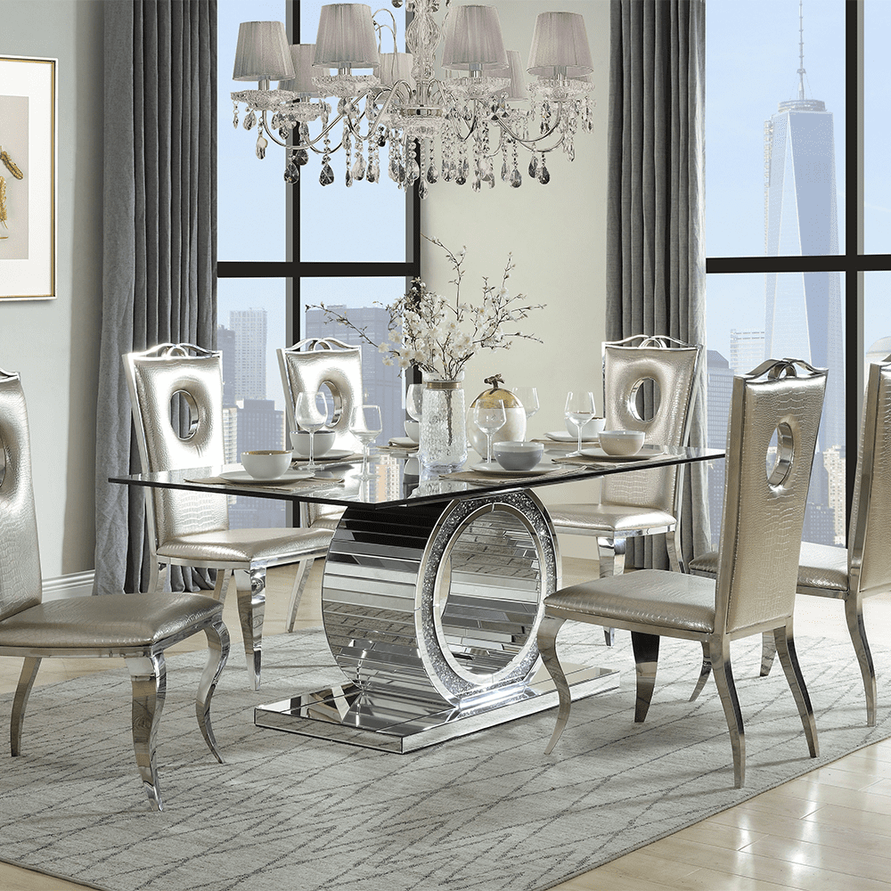 Acme Noralie Dining Table Mirrored Faux Diamonds