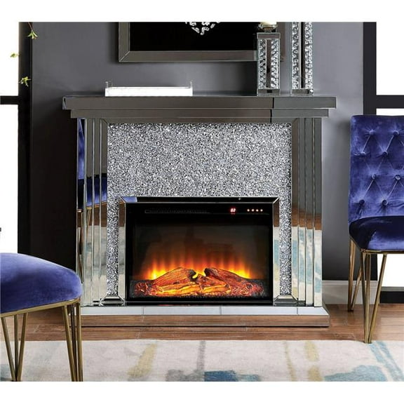Acme Noralie Fireplace in Mirrored and Faux Diamonds