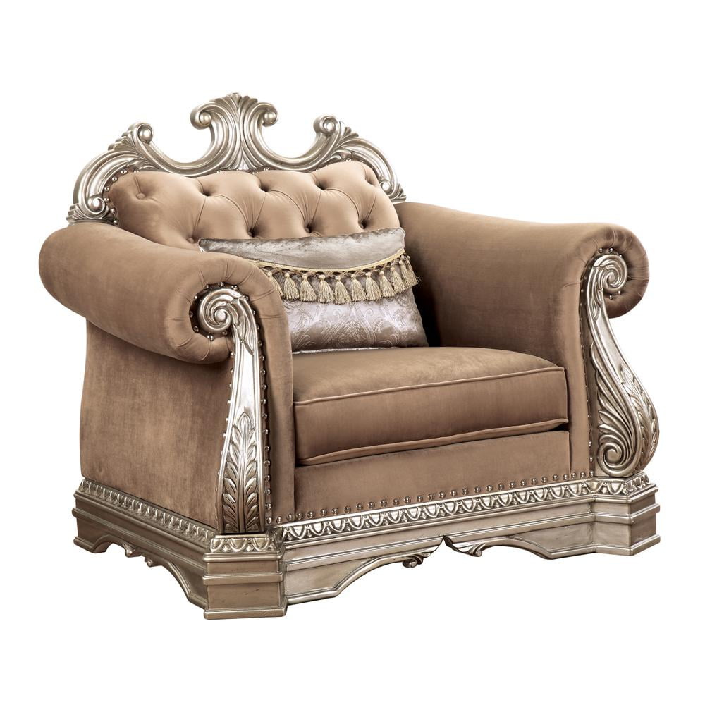 Northville Brown Velvet Floral Accent Chair with Silver Trim