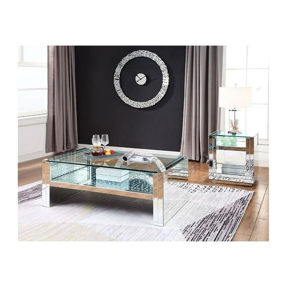 Acme Nysa Coffee Table in Mirrored and Faux Crystals