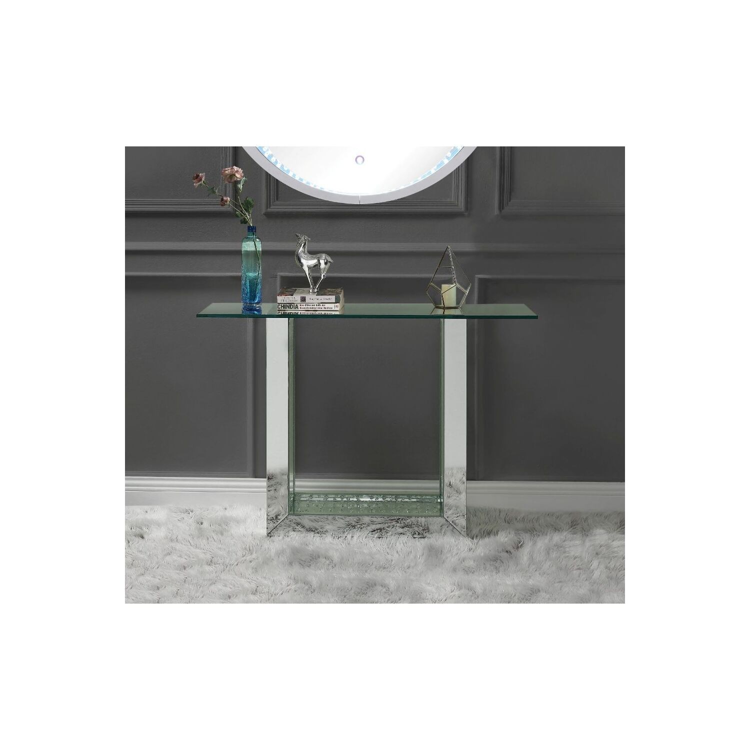 Acme Nysa Console Table in Mirrored & Faux Crystals - image 1 of 2