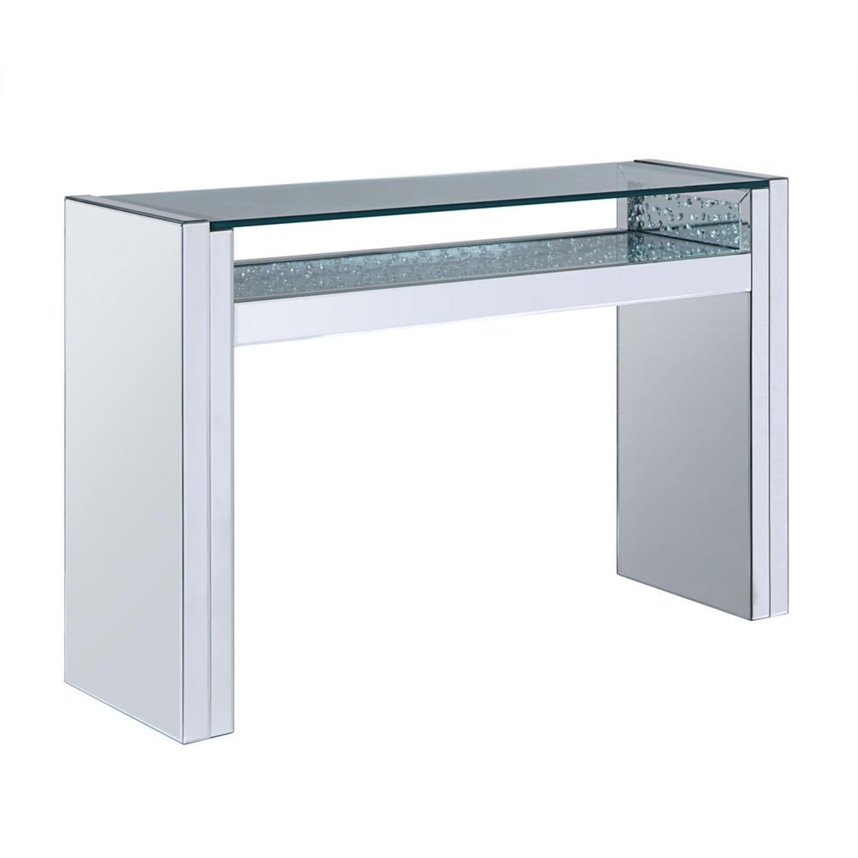 Nysa 48" Mirrored Glass Sofa Table with Faux Crystal Storage