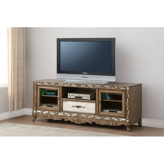 Acme Orianne Wooden Frame TV Stand in Antique Gold