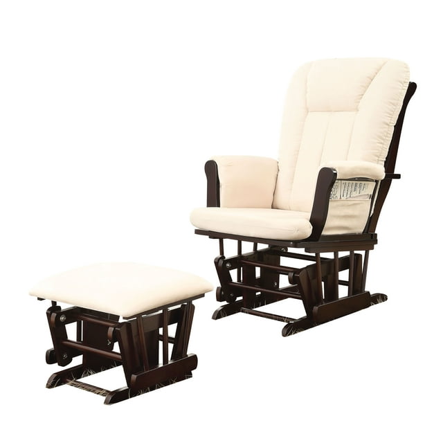 Acme Paola 2Pc Pack Glider Chair & Ottoman, Beige Microfiber & Espresso-Finish:Beige Mfb & Espresso,Style:Transitional