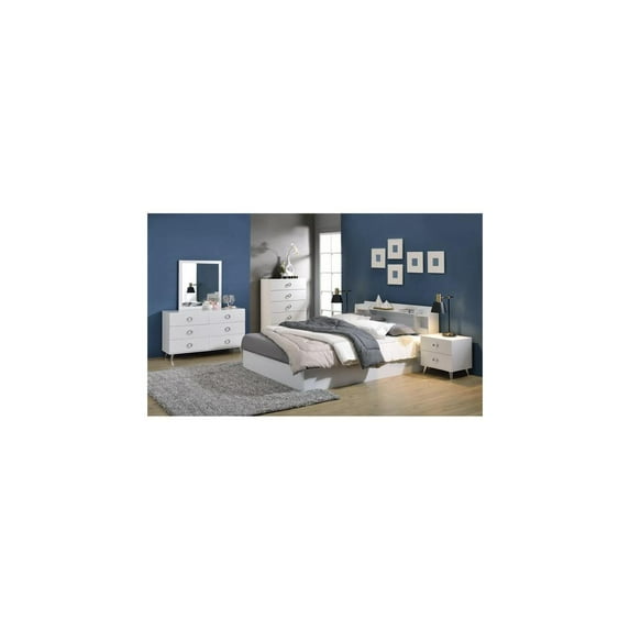 Acme Perse White Queen Bed with Storage Headboard & Base