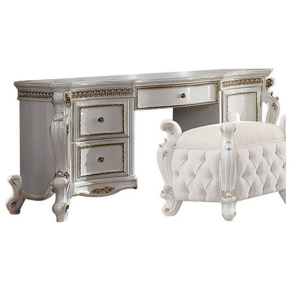 Acme Picardy 3-Drawer Wooden Vanity Desk with 1 Door in Antique Pearl