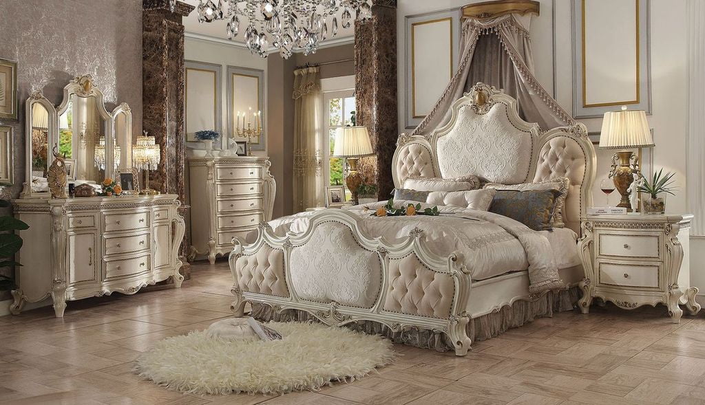 Antique Pearl California King Upholstered Bed with Tufted Headboard