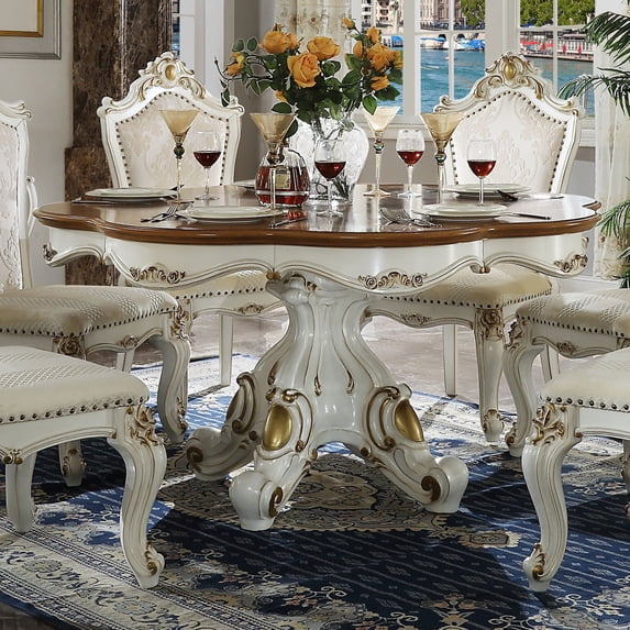 Acme Picardy Dining Table in Antique Pearl and Cherry Oak