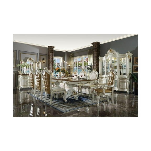 Acme Picardy Dining Table with Double Pedestal in Antique Pearl and Cherry Oak