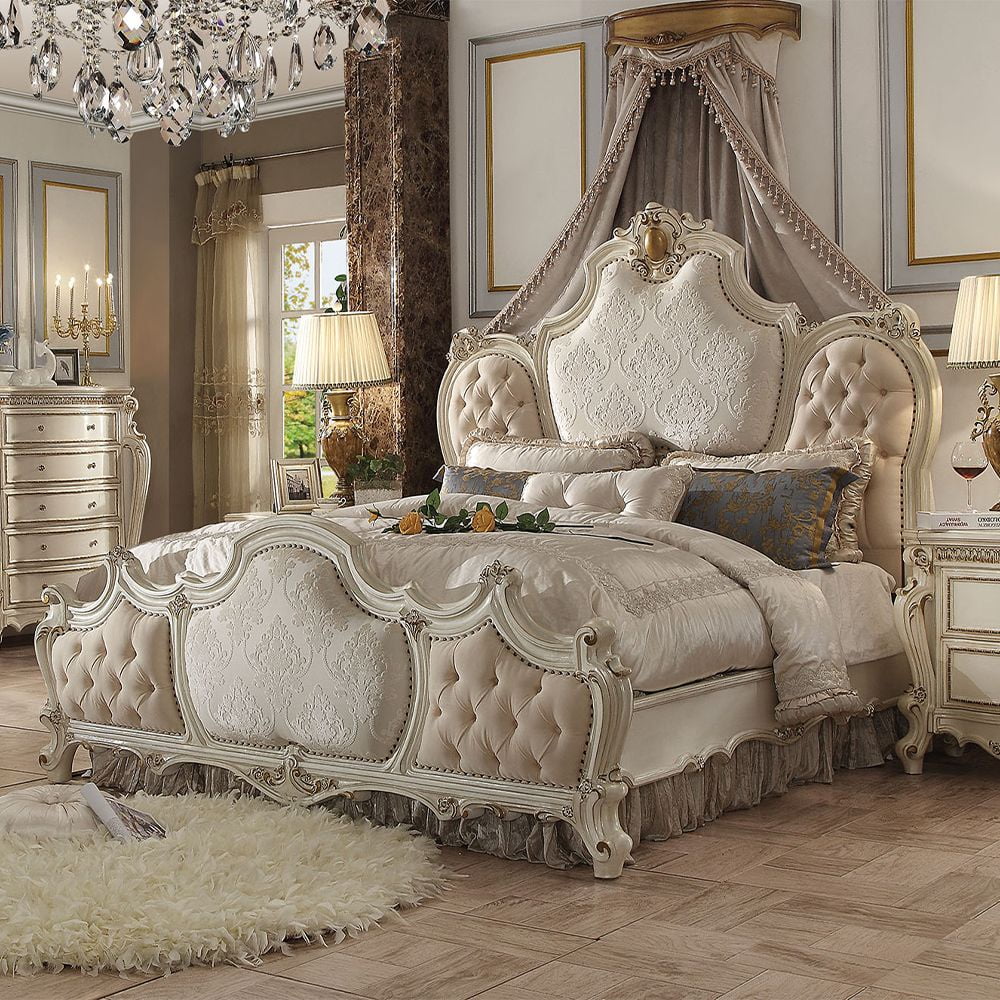 Regal Pearl King Bed with Tufted Upholstered Headboard and Nailhead Trim