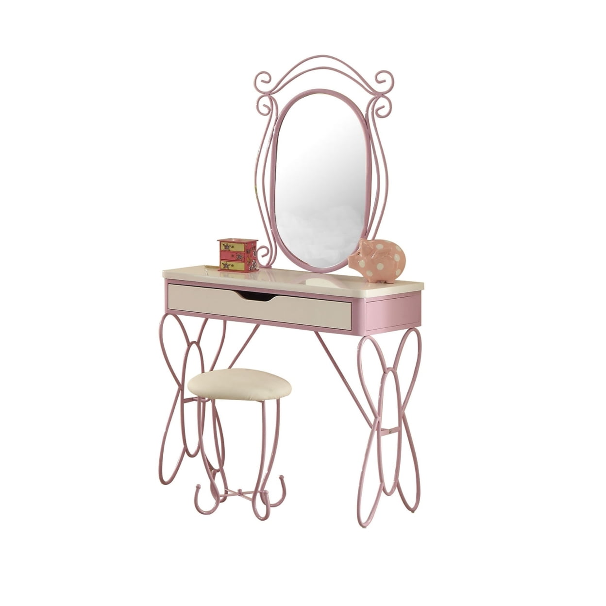 Priya Butterfly Charm White and Light Purple Vanity Set with Bench