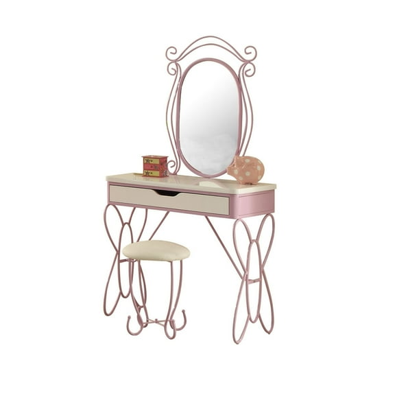 Acme Priya II Vanity Desk and Mirror, White and Light Purple