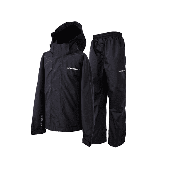 Acme Projects Rain Suit (Jacket + Pants), 100% Waterproof, Breathable, 10000mm/3000gm, YKK Zipper (Black, Medium)