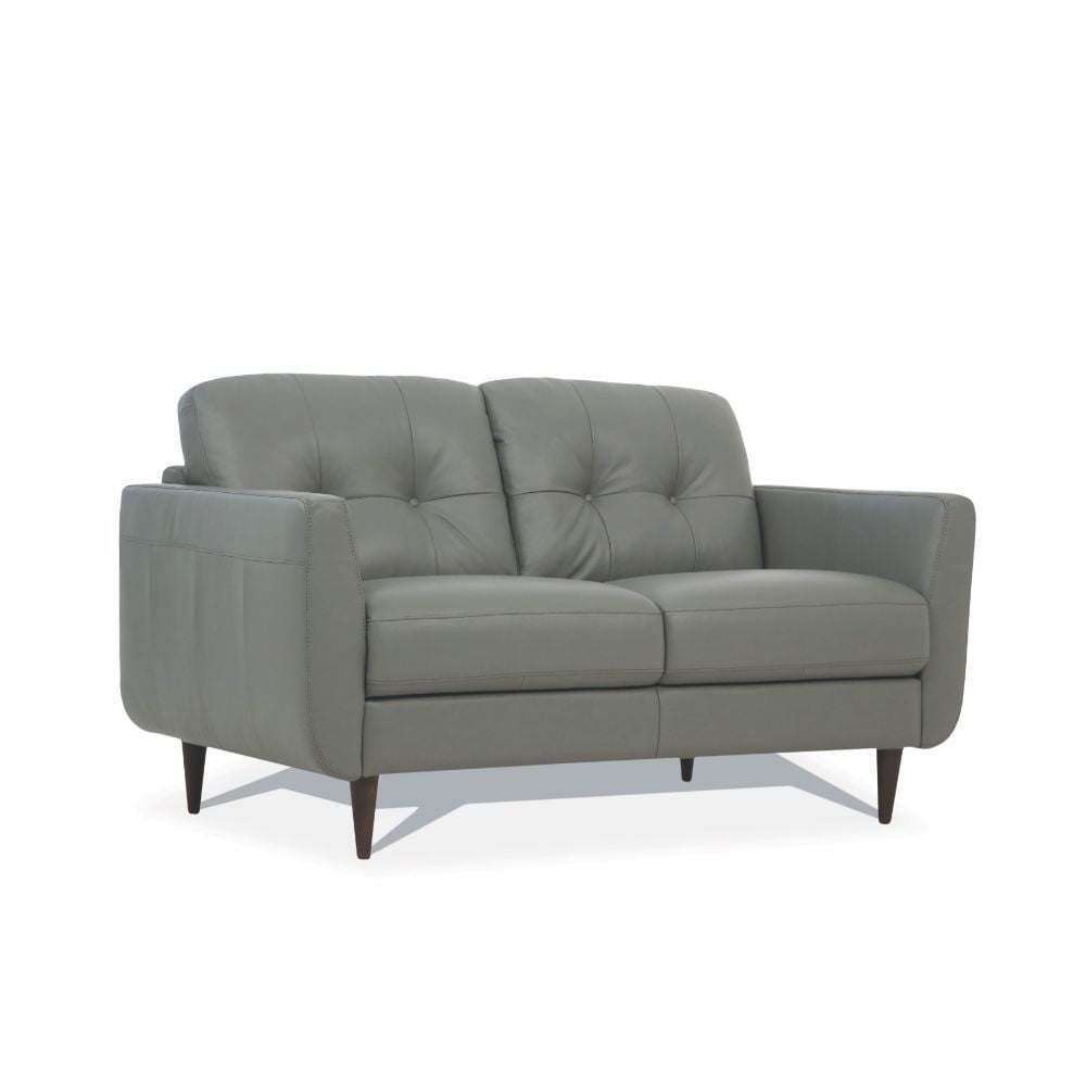 Pesto Green Tufted Faux Leather Loveseat with Wood Legs