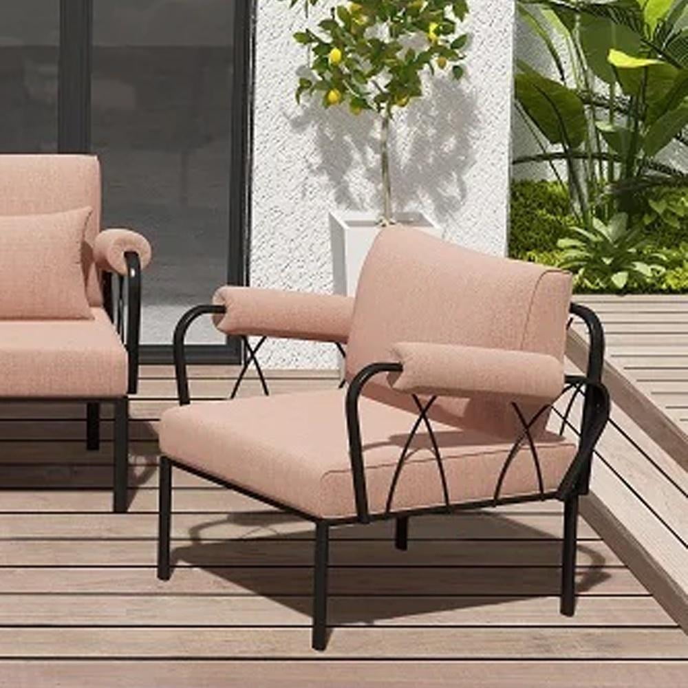 Acme Rajni Patio-Arm Chair, Pink Fabric Black Finish