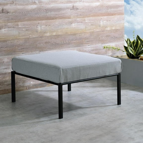 Acme Rajni Patio-Ottoman, Gray Fabric & Black Finish