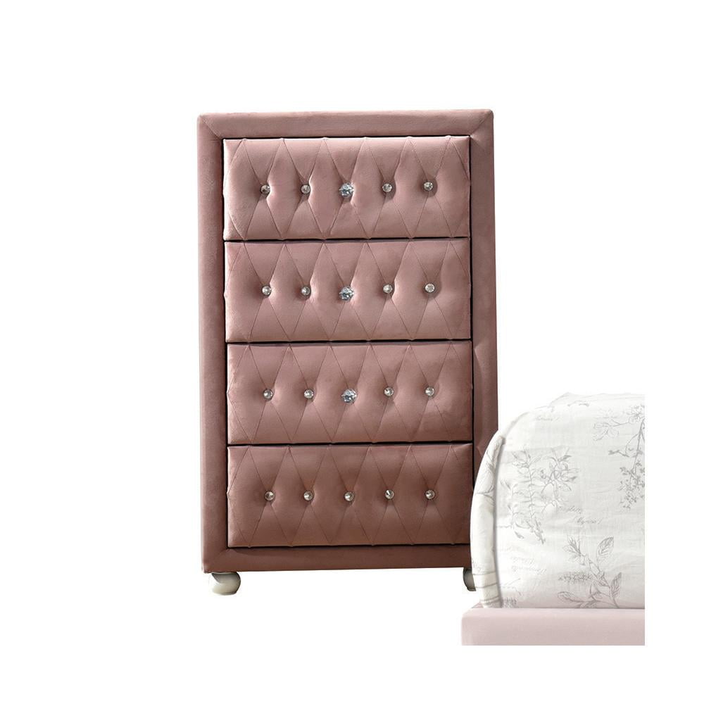 Reggie Pink Velvet Chest with Crystal Button Tufting
