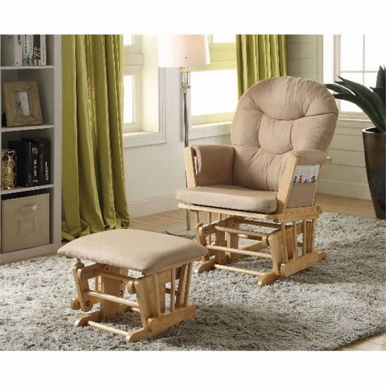 Acme  Rehan Glider Chair & Ottoman with Taupe Microfiber Natural Oak - 2 Piece