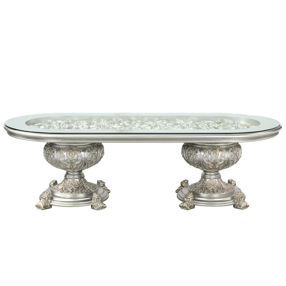 Sandoval Champagne Finish Rectangular Glass Dining Table
