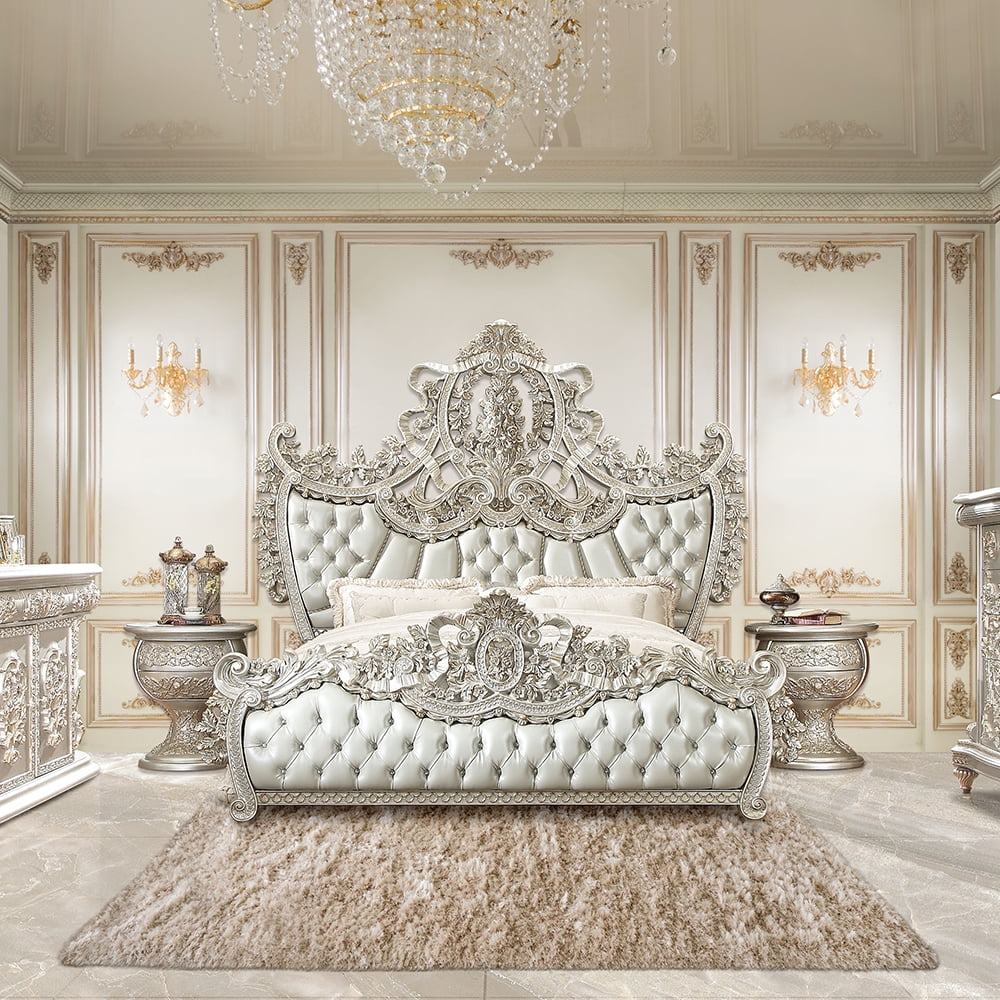 Sandoval King Bed with Tufted Upholstered Headboard in Beige and Champagne Finish