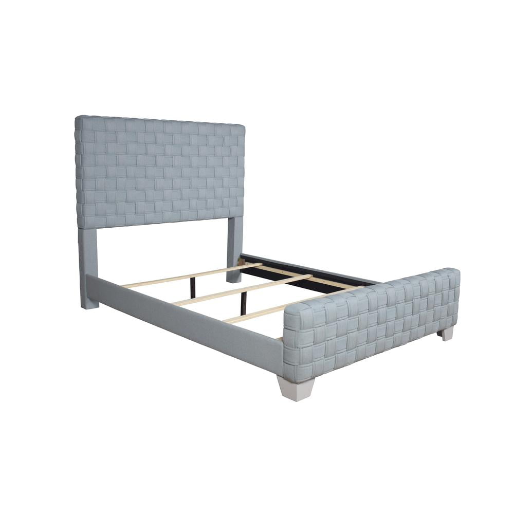 Light Teal Chenille Upholstered Queen Bed with Tufted Headboard and Drawers