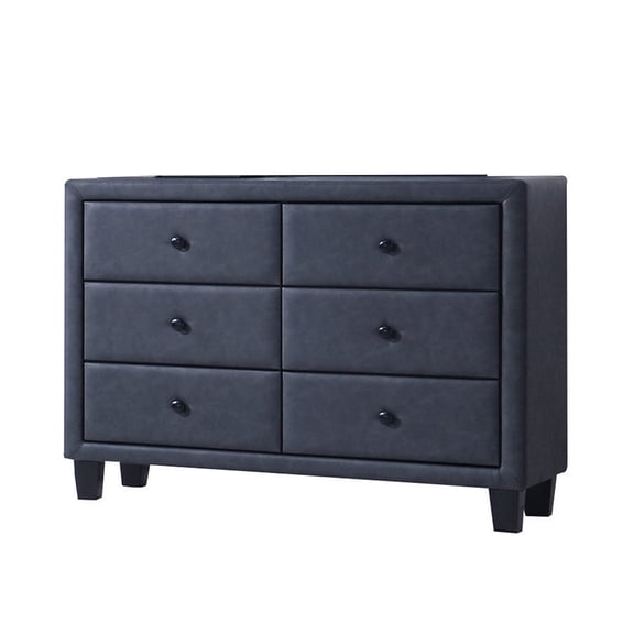 Acme Saveria 2-Tone Gray PU Dresser with Six Drawers, Adult, Teens