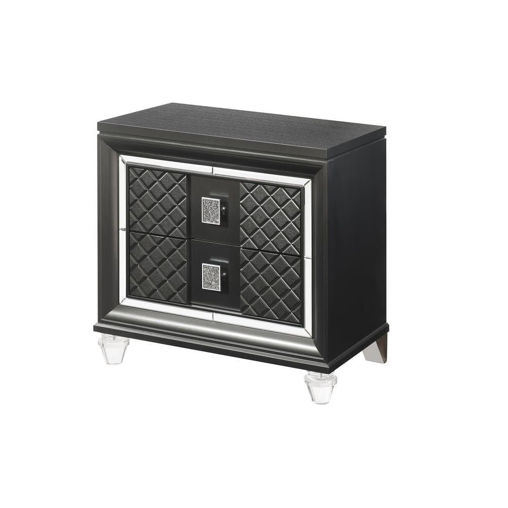 30" Gray Solid Wood Nightstand with Acrylic Legs and Embossed Fronts