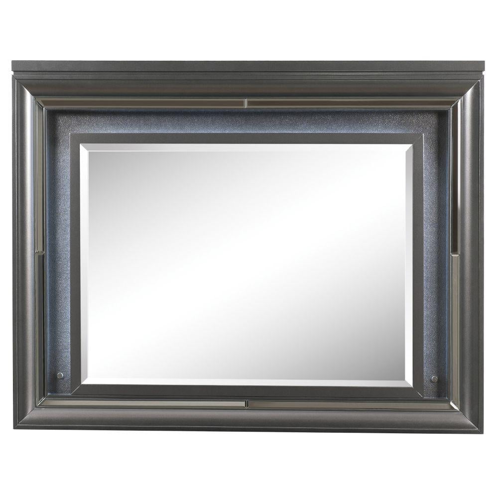 Elegant Full-Length Rectangular Wood Mirror with Metallic Gray Finish