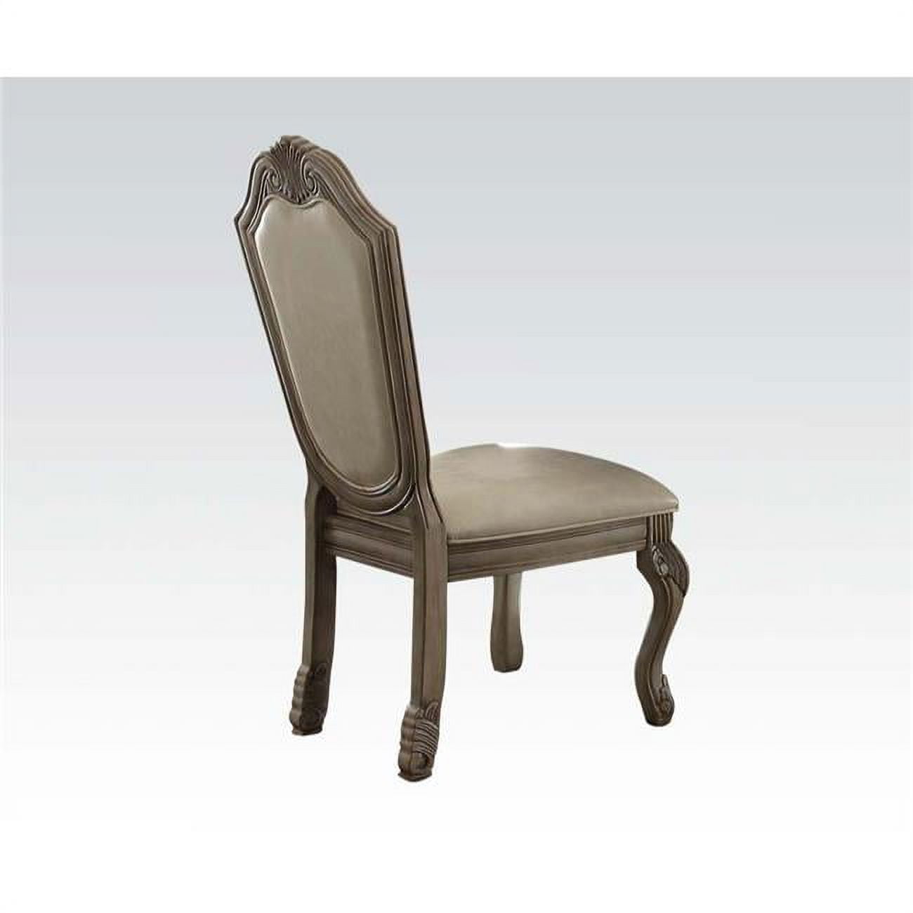 Antique White Upholstered Leather Side Chair with Wood Frame