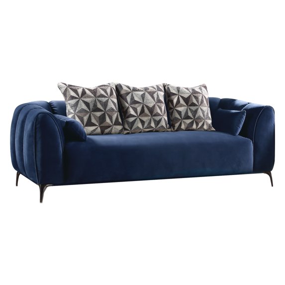 Acme Sofa with 5 Pillows in Blue Velvet Finish 50435