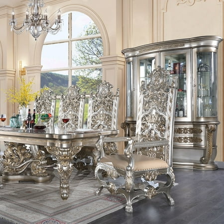 Acme Sorina Side Chair (Set-2) in Synthetic Leather & Antique Gold Finish
