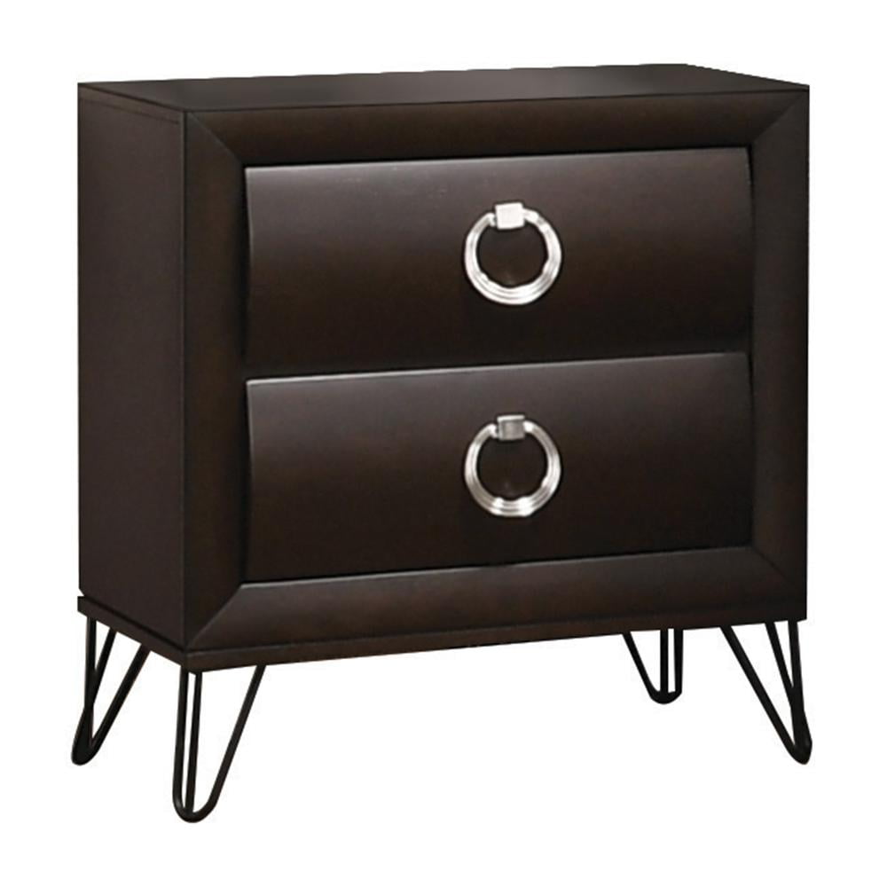 Dark Merlot 2-Drawer Wooden Nightstand with Metal Legs