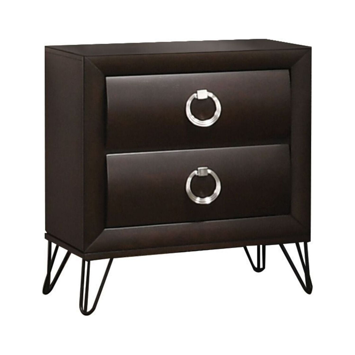 Dark Merlot 2-Drawer Wooden Nightstand with Metal Legs