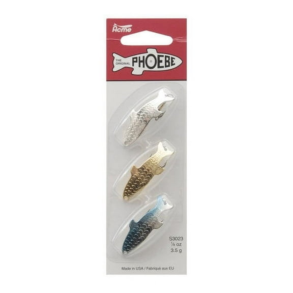 Acme Tackle Phoebe, Fishing Lure Spoon Kit, 3 Pack, 1/8 oz., Silver, Gold, Neon Blue