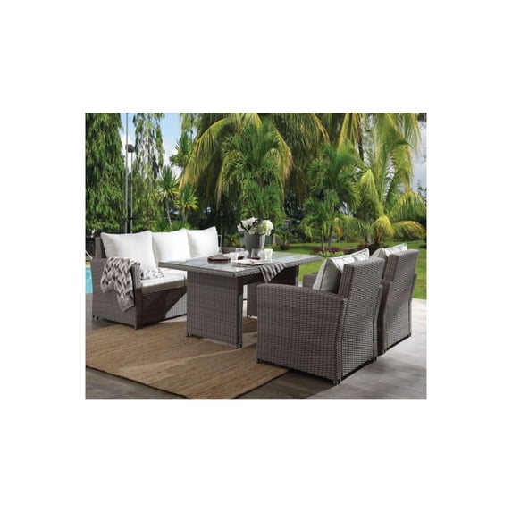 Acme Tahan 4Pc Patio Set, Fabric & 2-Tone Gray Wicker (1Set/3Ctn)