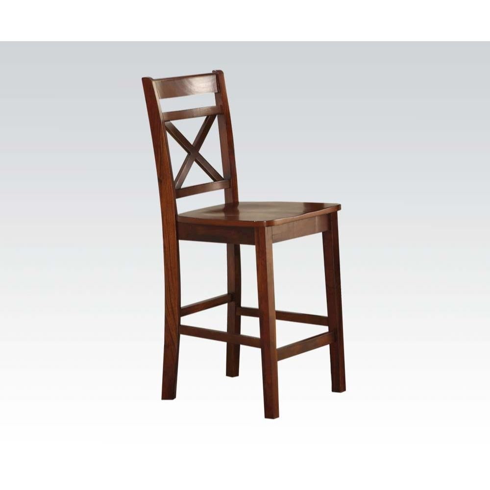 Set of 2 Cherry Brown Wooden Counter Height Chairs with Cross Back