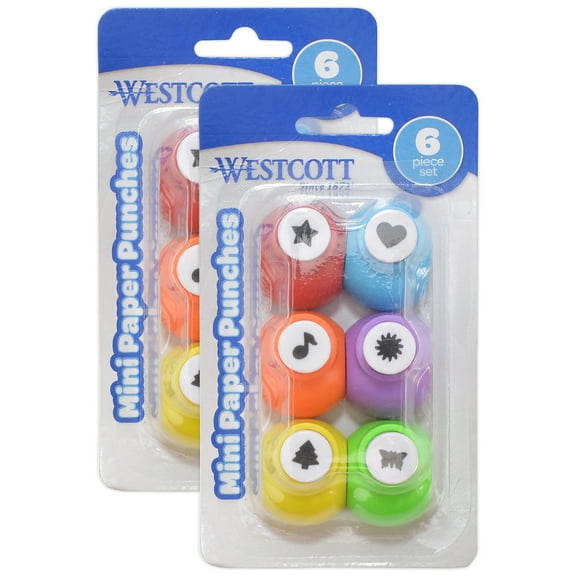 Westcott Mini Paper Punches, 6 Per Set, 2 Sets