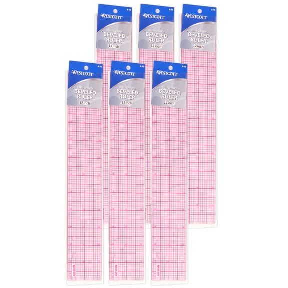 Westcott 12" 8ths Beveled Grid Ruler, Pack of 6