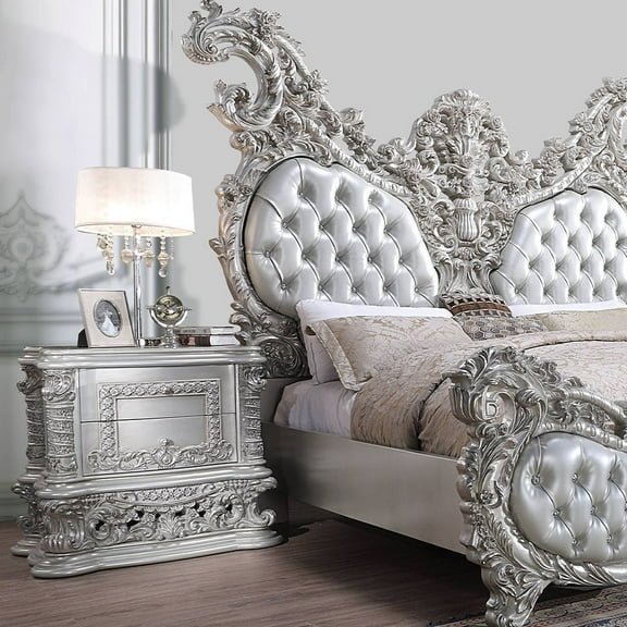 Acme Valkyrie Nightstand, Antique Platinum Finish