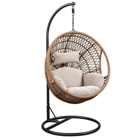 Acme Furniture Vinnie Patio Swing Chair with Stand in Fabric & Wicker