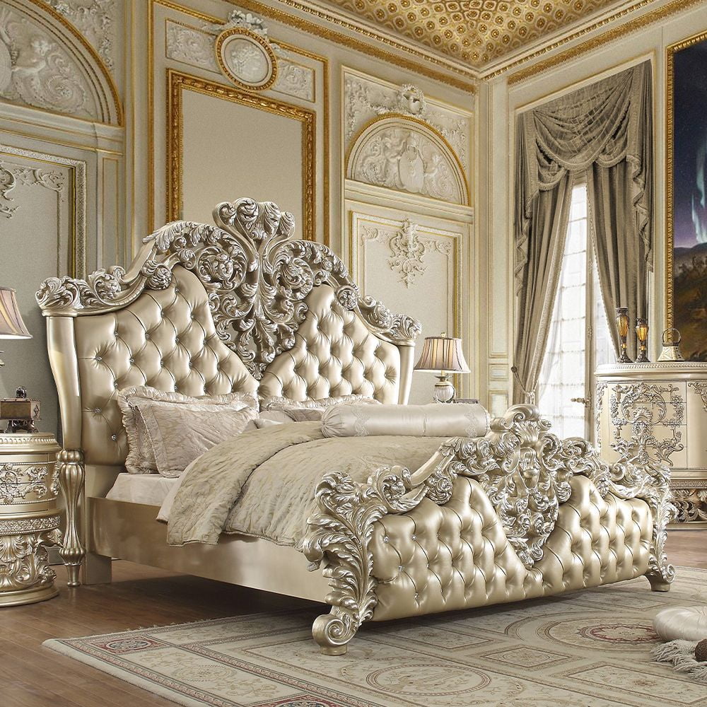Vatican King Bed with Tufted Upholstered Headboard in Light Gold