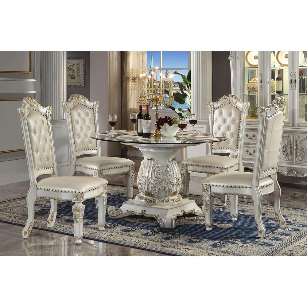 Vendome Antique Pearl Round Wood and Glass Dining Table