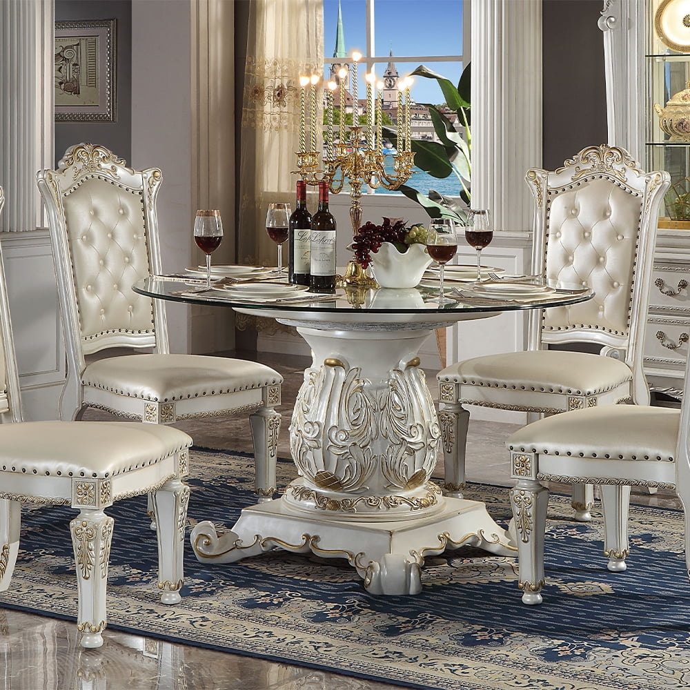 Acme Vendome 5 4 in Round Dining Table Antique Pearl