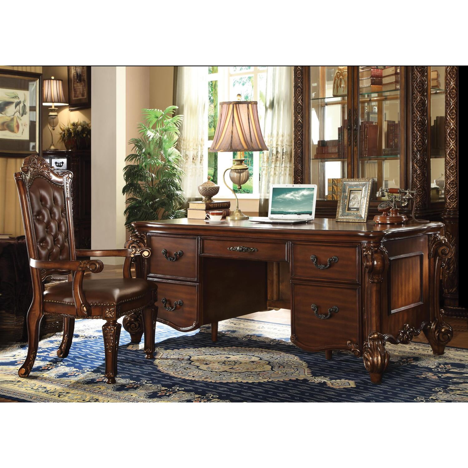 Brown Wood Executive Desk with Drawer and Keyboard Tray