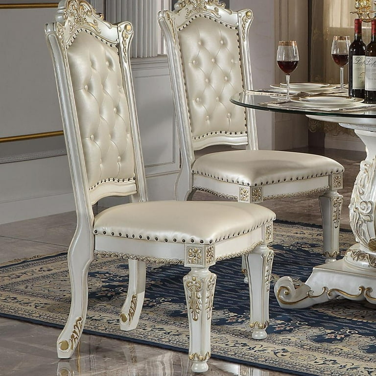 Acme Vendome Side Chair (Set-2), Synthetic Leather Antique Pearl