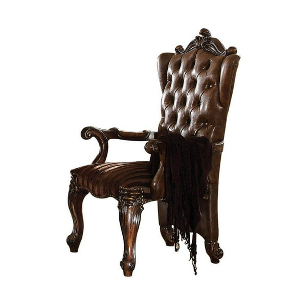 ACME Versailles Arm Chair (Set-2) in Two Tone Light Brown Synthetic & Cherry Oak