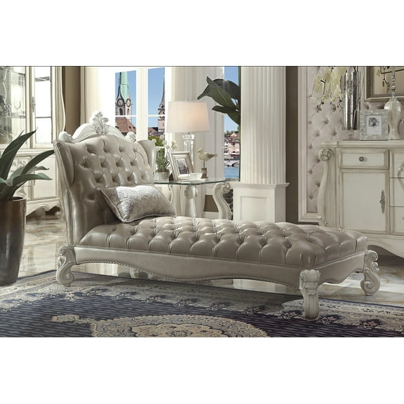 Acme Versailles Chaise w/1 Pillow, Vintage Gray PU & Bone White Indoor 76"L x 41"W x 49"H